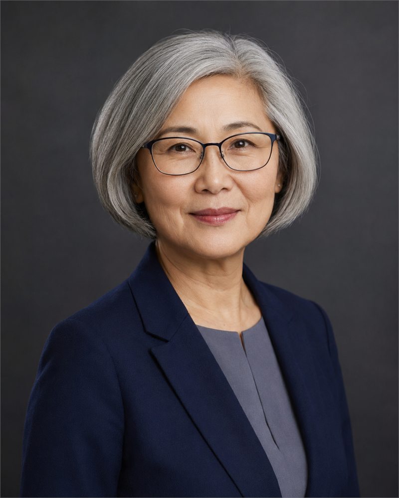 Naoko Vaudrey, Group Chief Executive of Montlior Group, in a navy blazer and glasses.